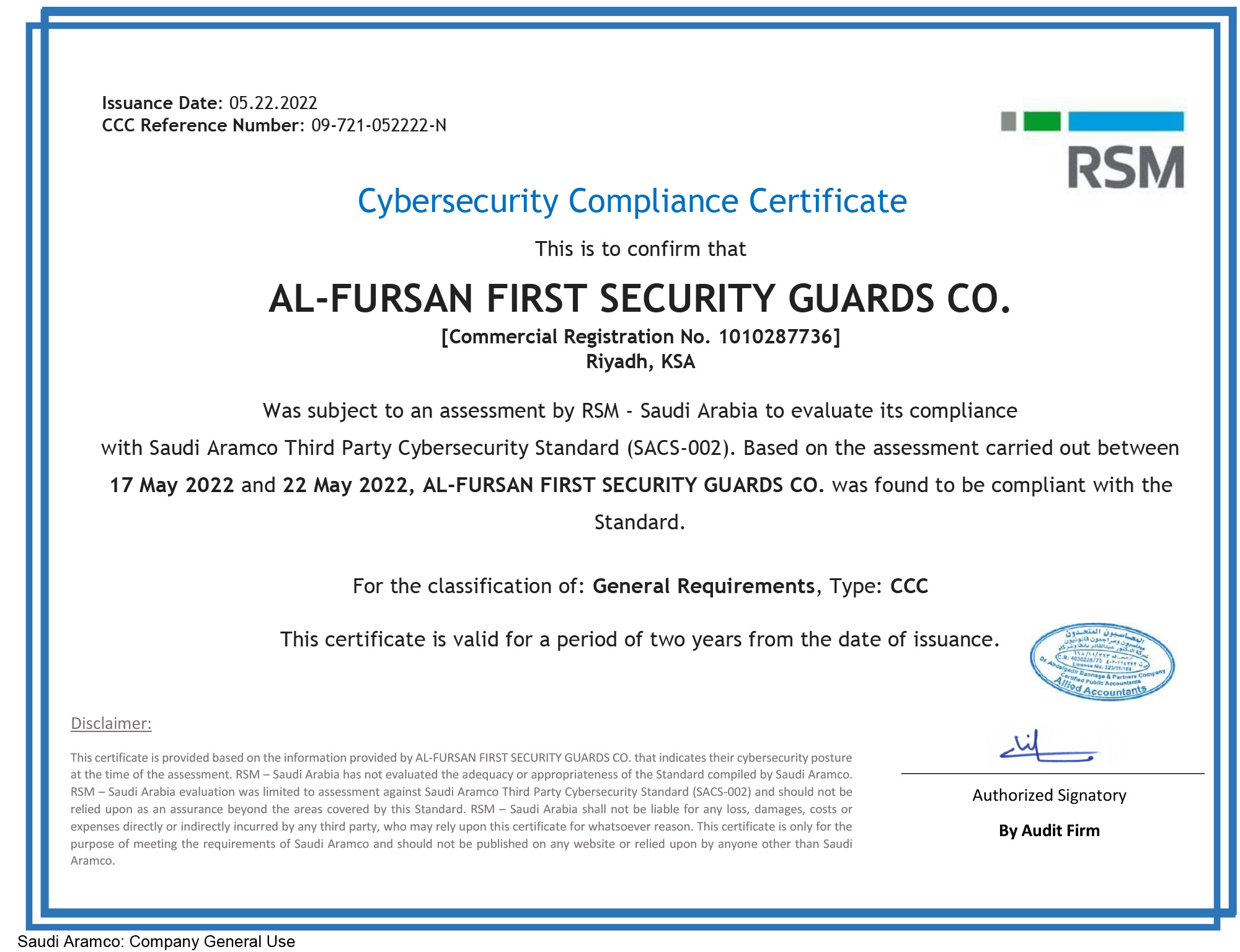 Cybersecurity Compliance Certificate